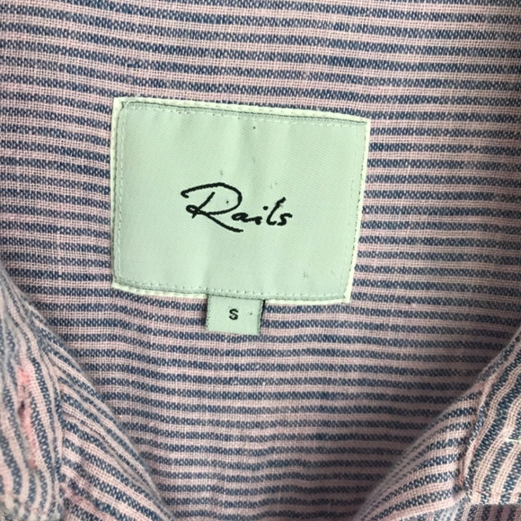 Rails Whitney Short Sleeve Linen Blend Button Down Shirt Size S Pink Blue Stripe - Picture 5 of 7